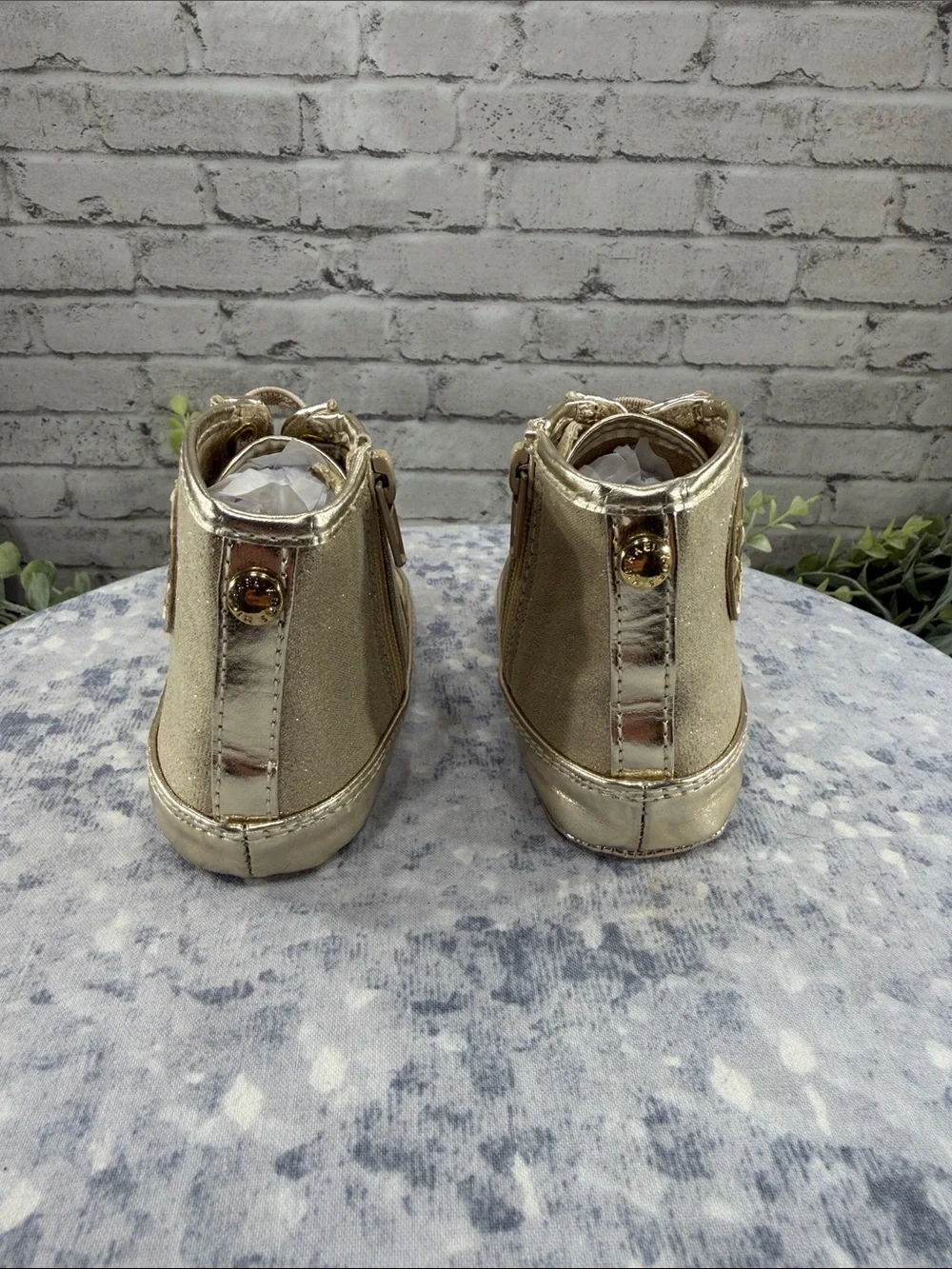 MICHAEL KORS (MK) “Baby Ana” Gold Metallic Fashion Zip High-Tops - Baby Girls 4